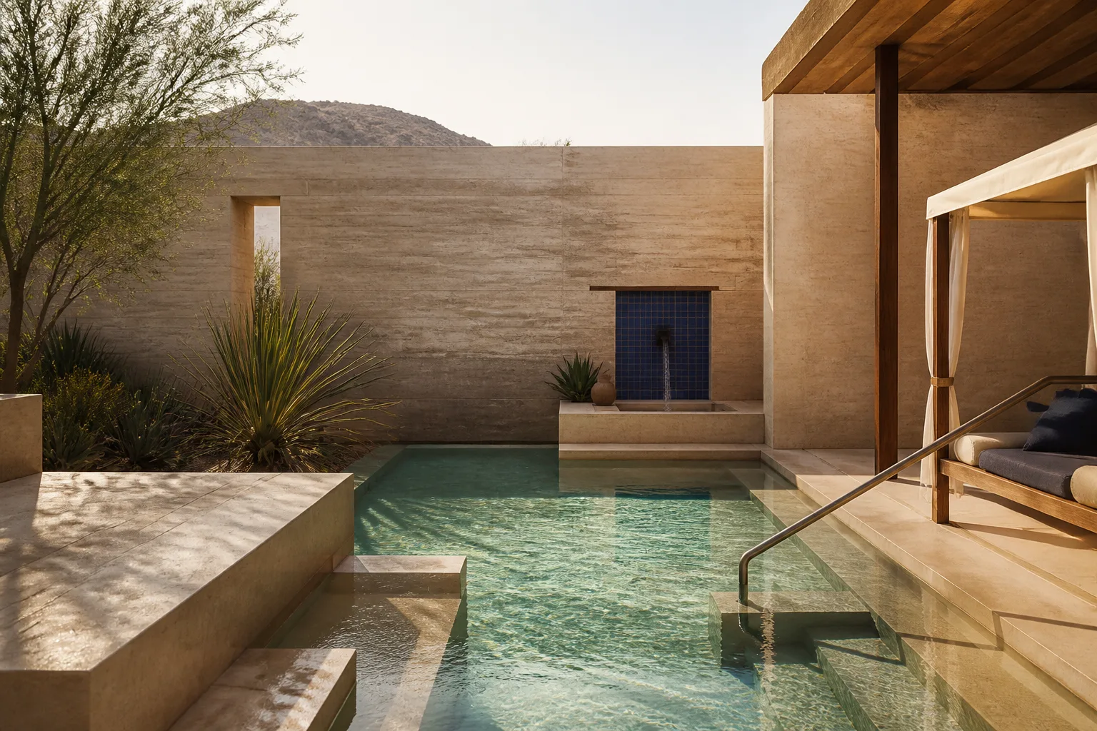 Arceng Works mineral courtyard with warm pool and desert planting